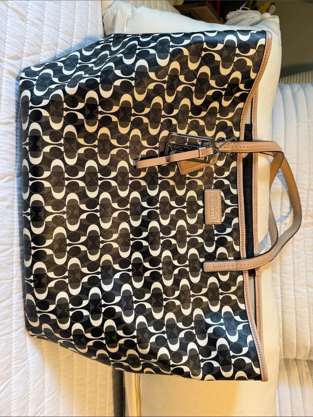 Coach Black & White Signature C Op tote